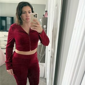 Red Velvet Tracksuit Set